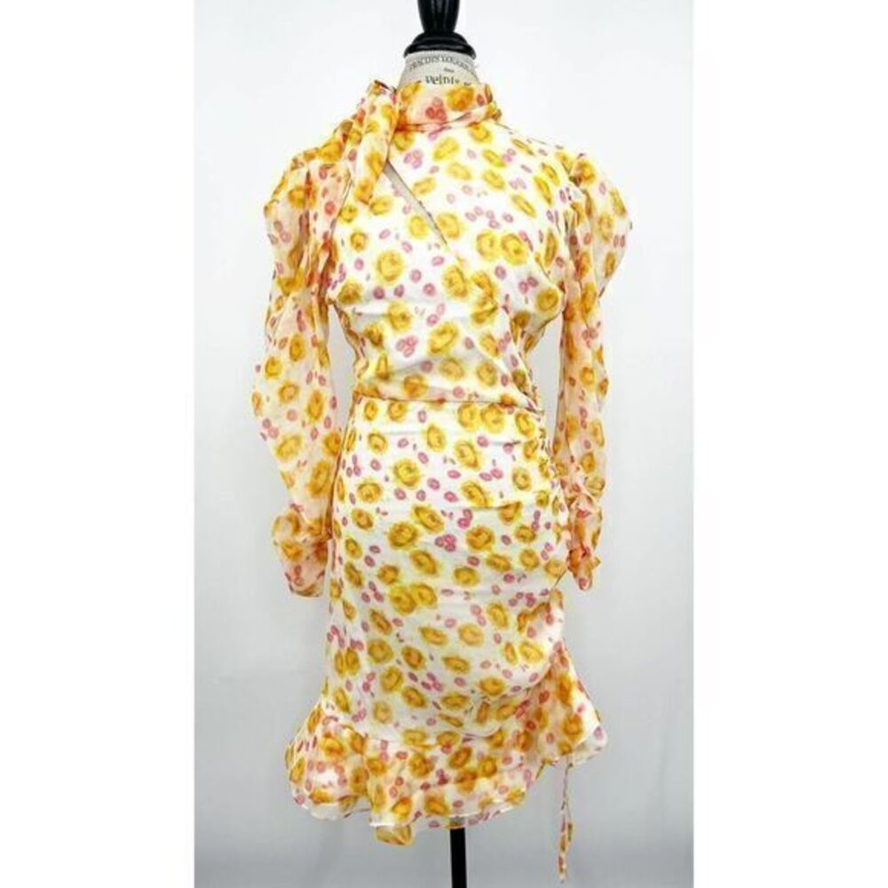 KEEPSAKE NWT Yellow Floral Longsleeve Ruched Wrap Mini Dress US 4
